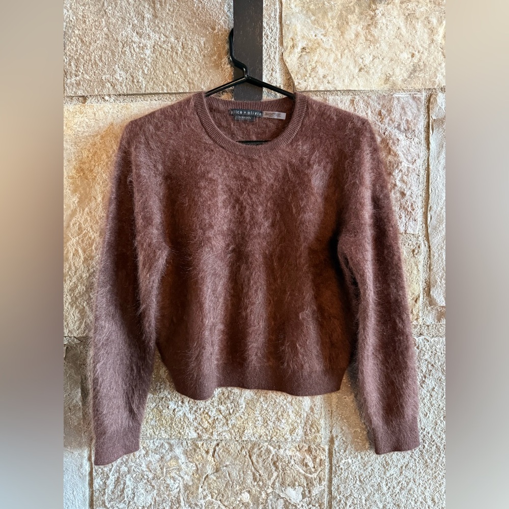Alice + Olivia Brown Fuzzy Crewneck Sweater